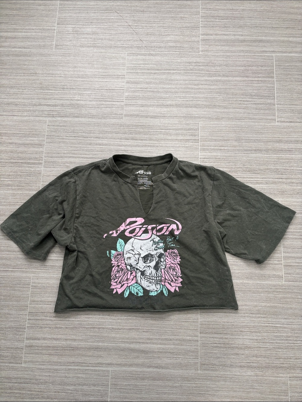 Poison Band Graphic Crop Tee - Black with Pink & Teal Artwork